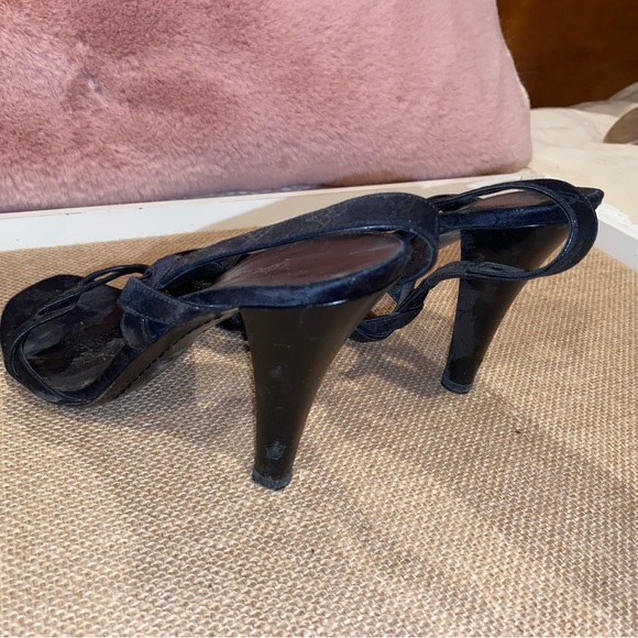 LOUIS VUITTON PARIS BRAIDED LOGO PRINT BLACK HEELS SANDALS - 37.5 (7.5) Vintage - Picture 9 of 9